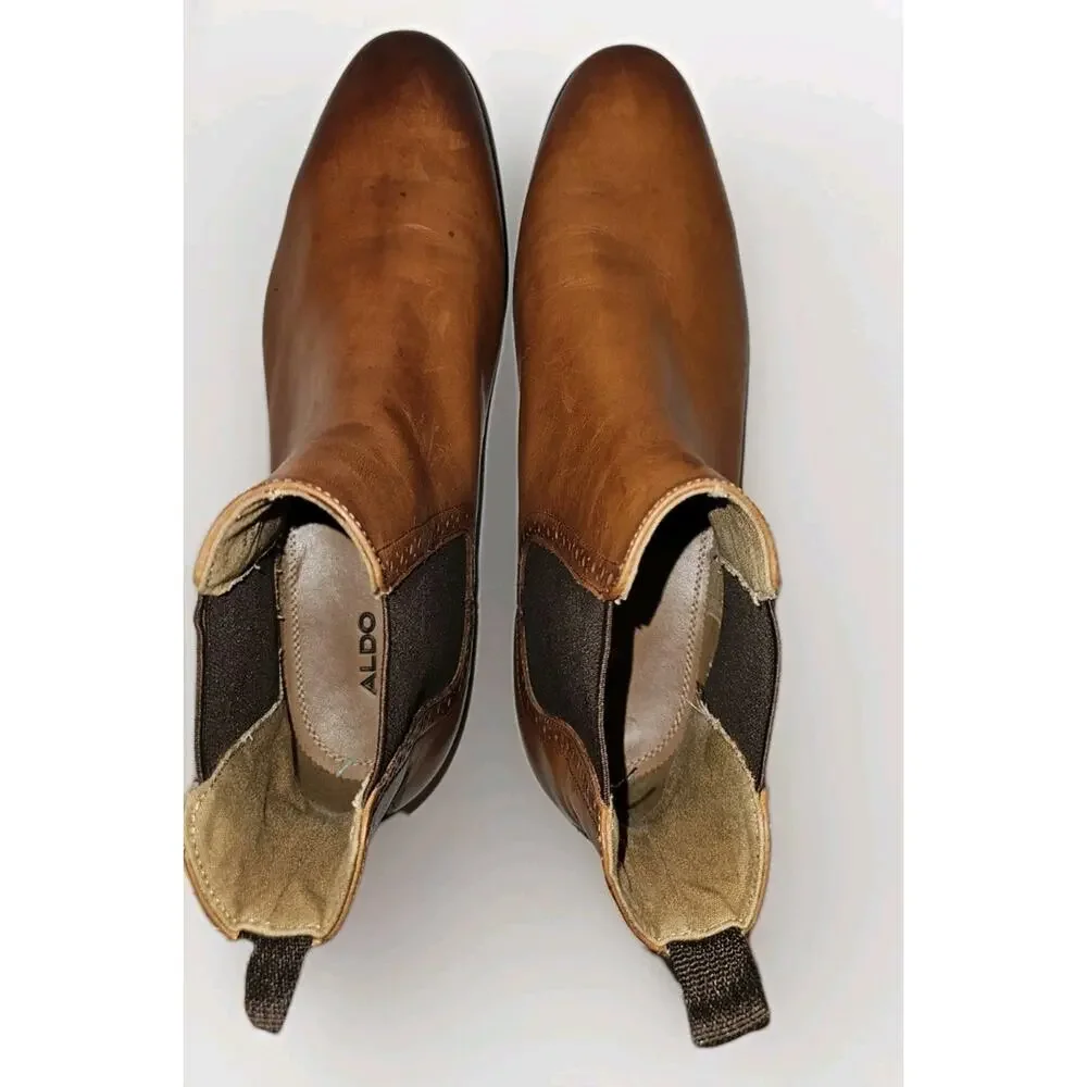 Aldo Leather Dress Chelsea Boots Cognac Size 13 EUC